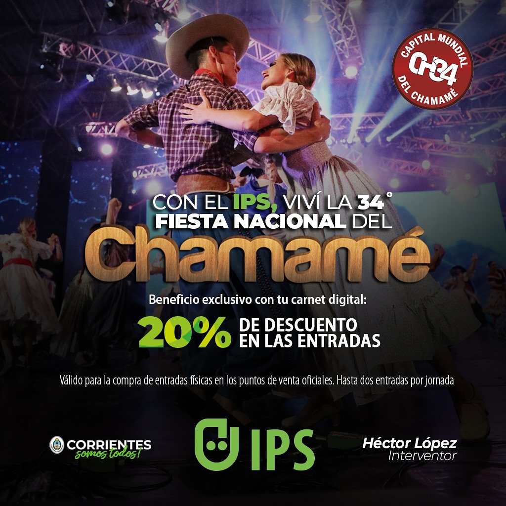 Ya se aplica el descuento exclusivo con carnet digital del IPS en las entradas para la Fiesta del Chamamé